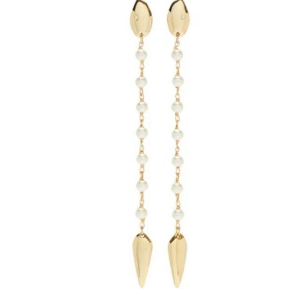 Tory Burch Gold and Pearl Linear Earrings
